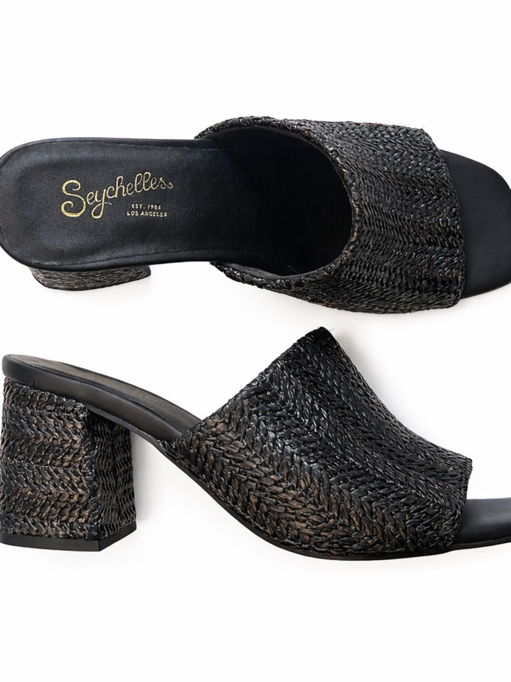 Seychelles Black Woven Block Heel Mule